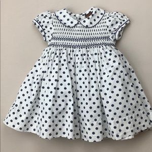 Fleurisse Hand-Smocked Navy Polka Dot Party Dress